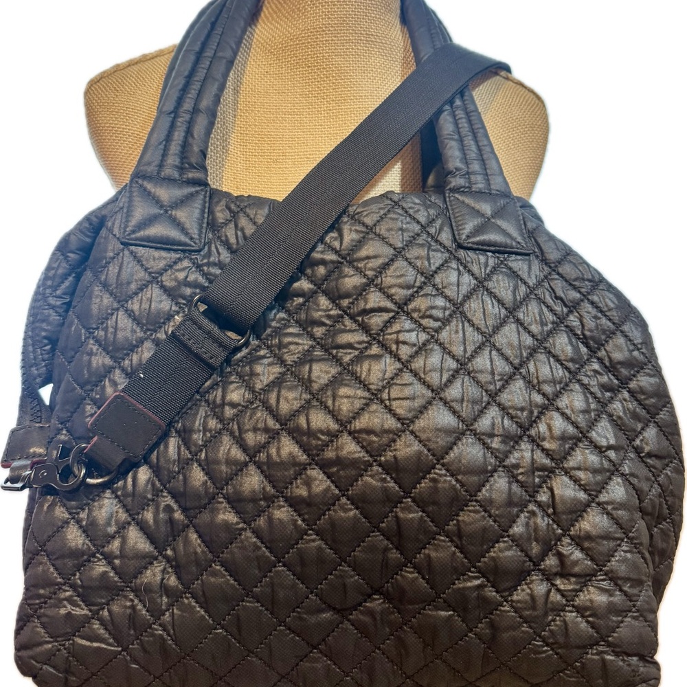MZ Wallace Black Quilted Travel Tote with Crossbody Strap